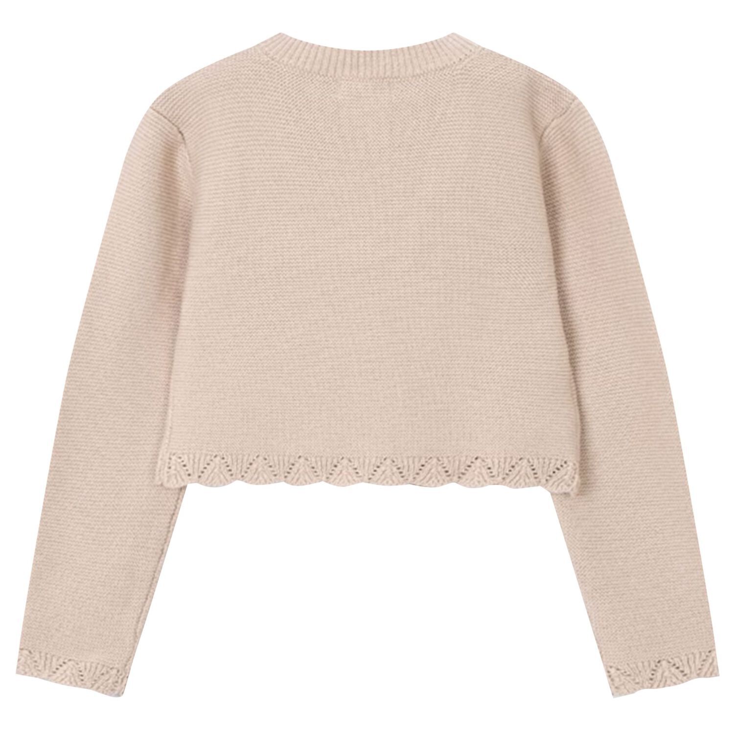 Girls Beige Knitted Cardigan, 3, hi-res image number null
