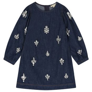 Girls Denim Blue Embellished Dress