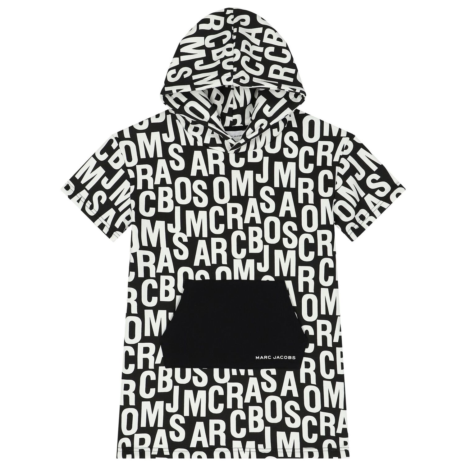 Girls Black & White Logo Hooded Dress, 1, hi-res image number null