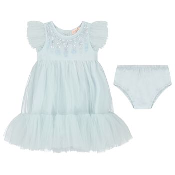Younger Girls Blue Embellished Tulle Dress Set