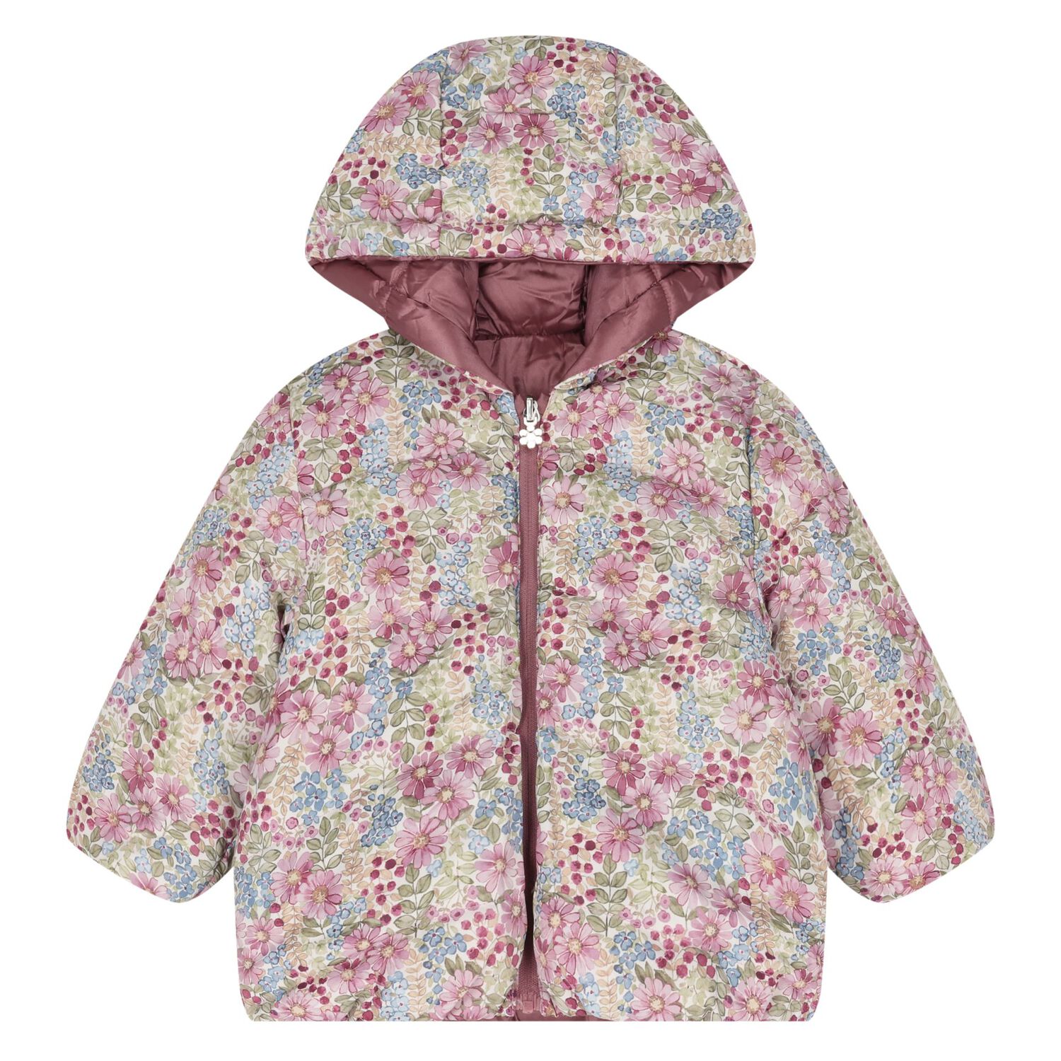 Younger Girls Rose Gold & Pink Floral Reversible Coat, 1, hi-res