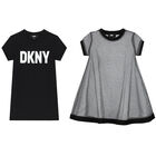Girls Black & Silver Logo Milano Jersey 2-in-1 Dress, 1, hi-res