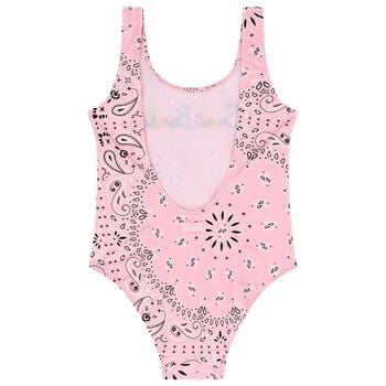 Girls Pink Paisley Logo Swimsuit
