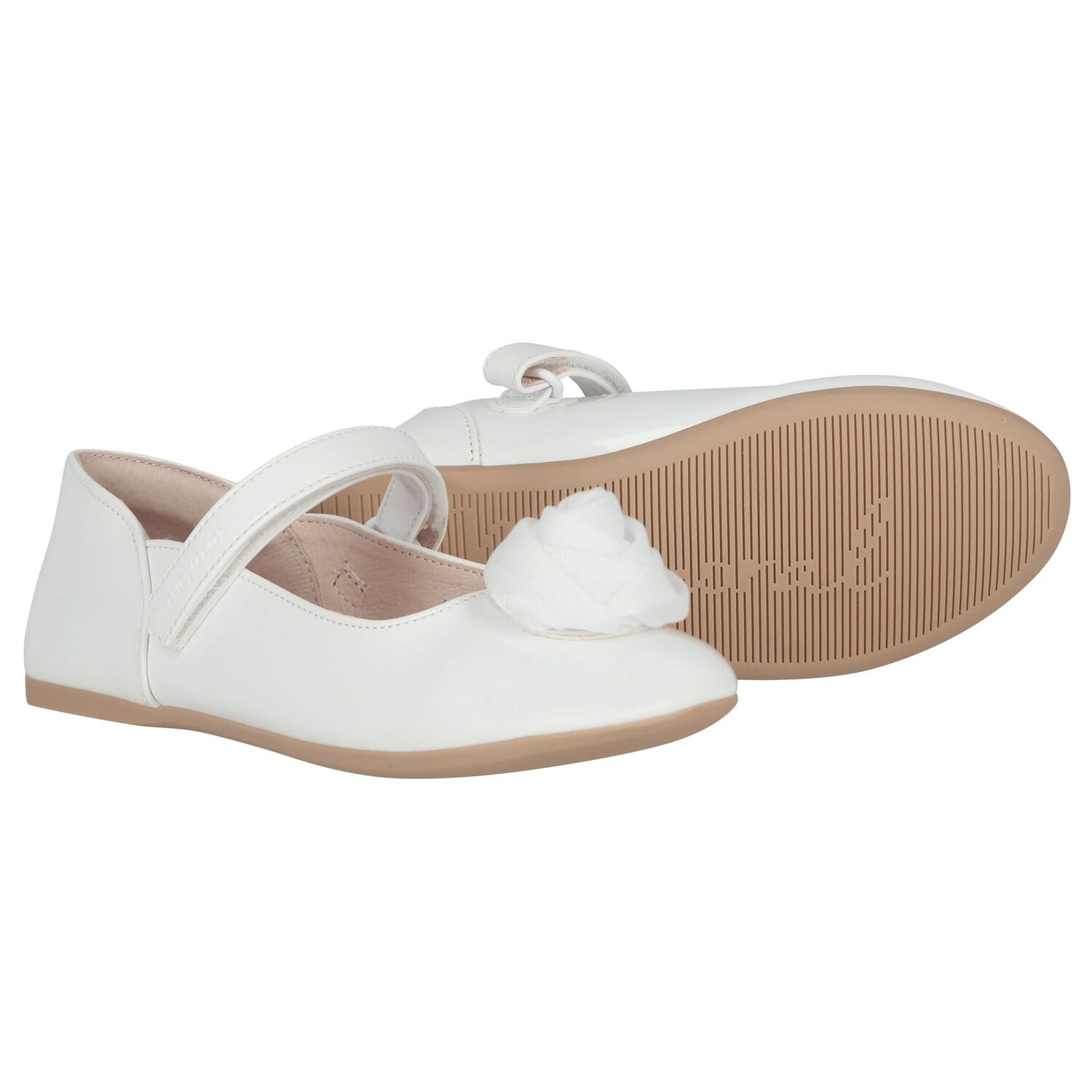 Girls White Flower Shoes, 1, hi-res