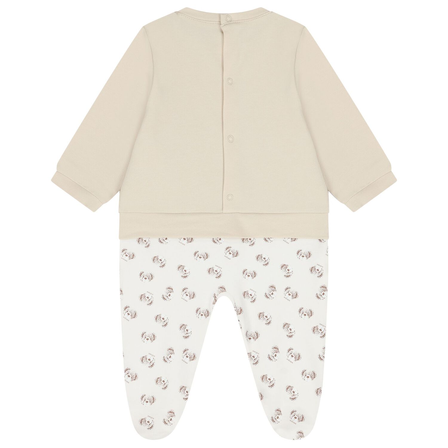 Beige & Ivory Teddy Bear Logo Babygrow, 1, hi-res
