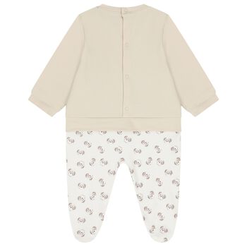 Beige & Ivory Teddy Bear Logo Babygrow