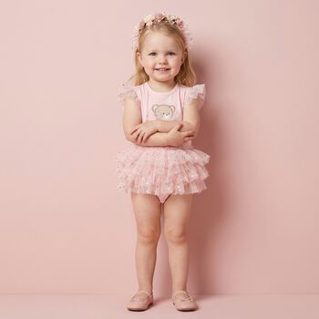 Baby Girls Pink Teddy Bear Bodysuit Dress Set
