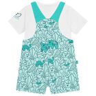 Baby Boys White & Green Dungaree Set , 1, hi-res