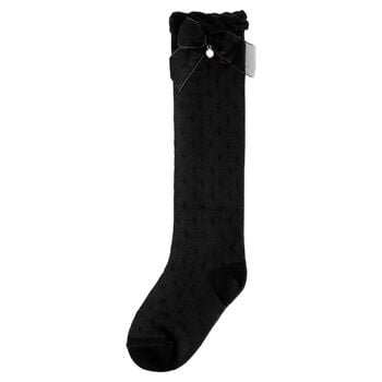 Girls Black Bow Knitted Socks
