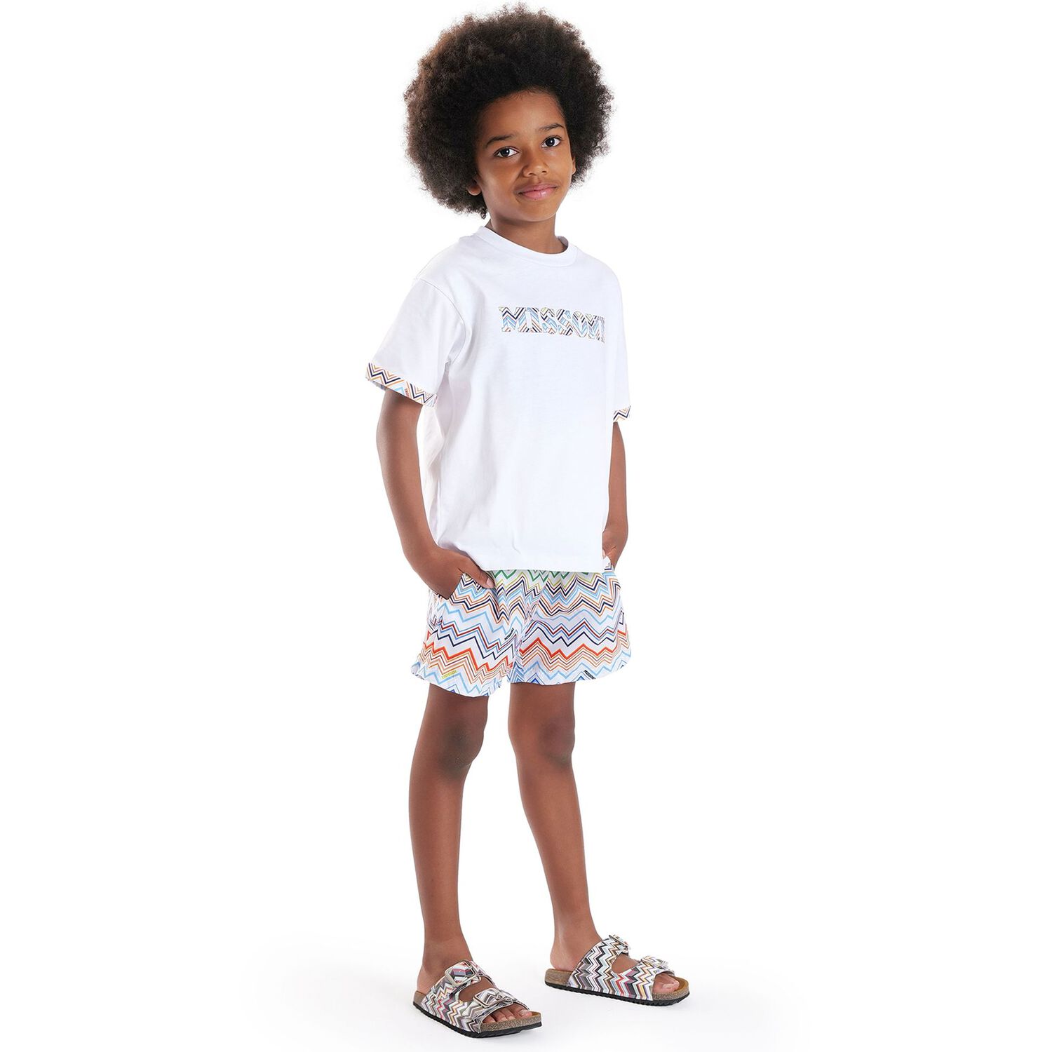 Boys Multi-Coloured Zig Zag Swim Shorts, 1, hi-res