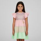 Girls Pink & Green Embellished Dress, 1, hi-res