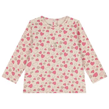 Baby Girls Beige Hearts Long Sleeve Top