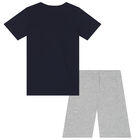 Boys Navy & Grey Logo Shorts, 1, hi-res
