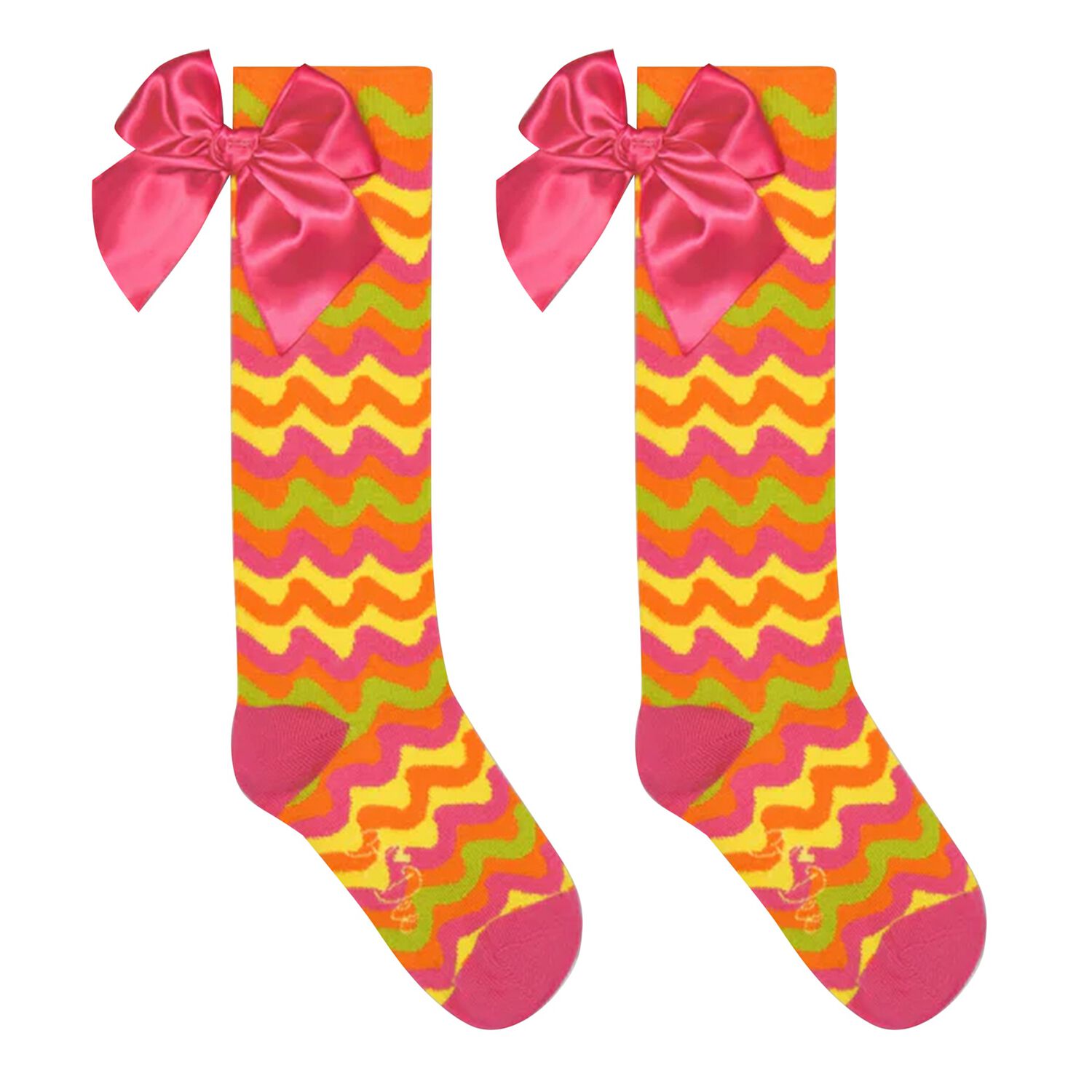 Girls Pink, Orange & Yellow Striped Socks, 1, hi-res