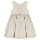 Girls Beige Shimmery Linen Dress, 2, hi-res