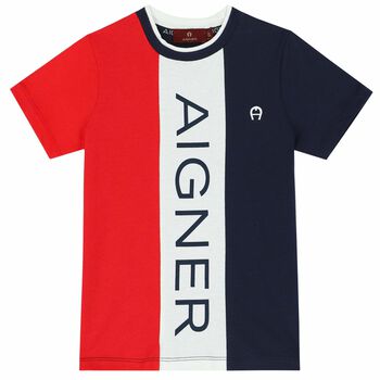 Boys Red and Navy Blue Logo T-shirt