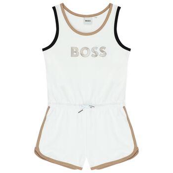 Girls White Logo Playsuit