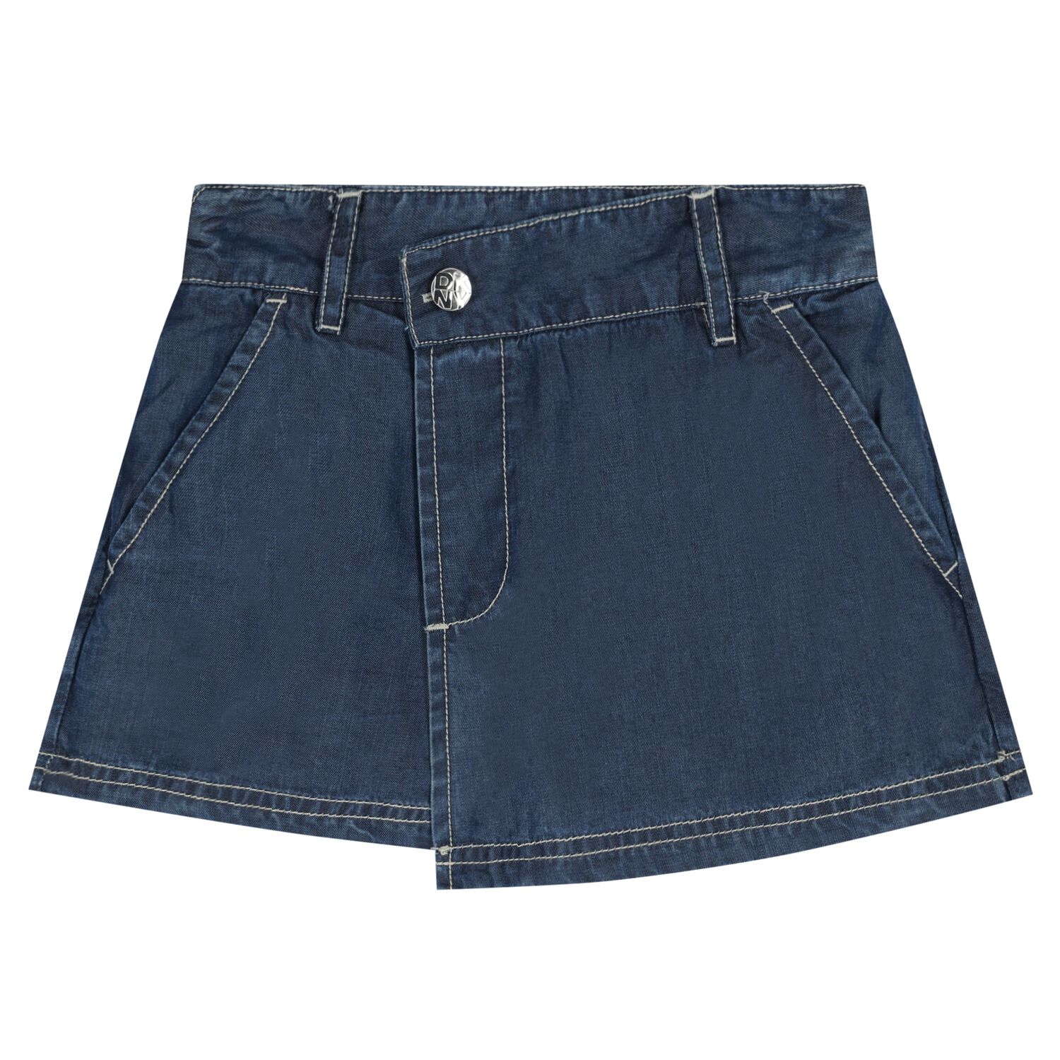 Girls Blue Denim Logo Shorts, 1, hi-res