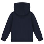 Boys Navy Blue Logo Hooded Zip Up Top, 1, hi-res