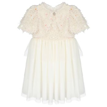 Girls Ivory Embellished Sequin Dress