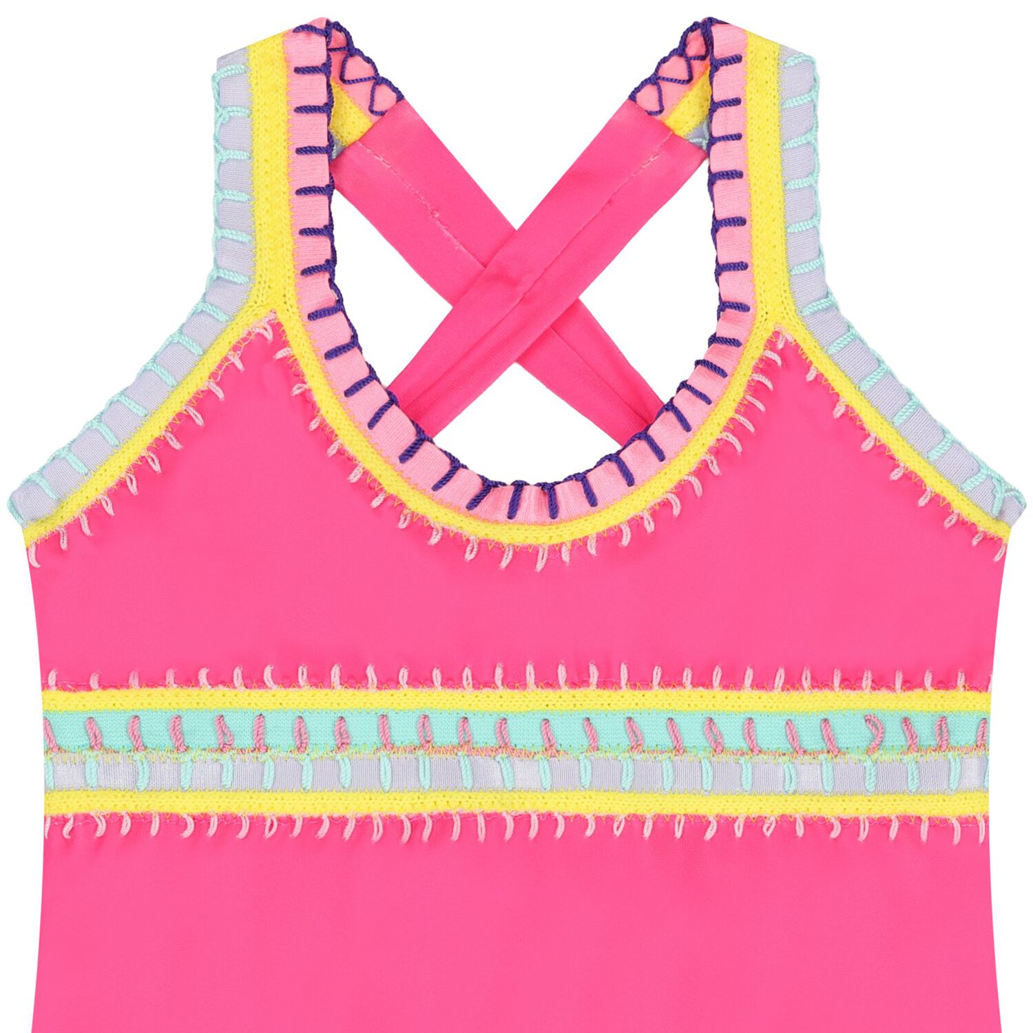 Girls Pink Embroidered Swimsuit, 2, hi-res
