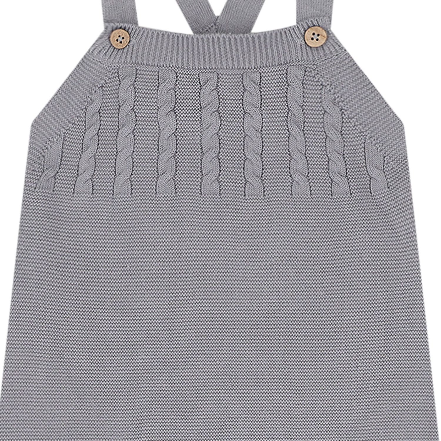 Baby Boys White, Beige & Grey Knitted Dungaree Set ( 3 Piece ), 1, hi-res