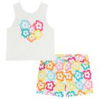 Girls White Flower Shorts Set, 1, hi-res