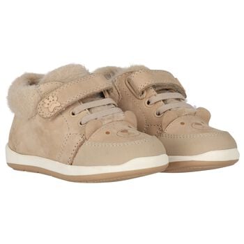 Younger Boys Beige Logo Trainers