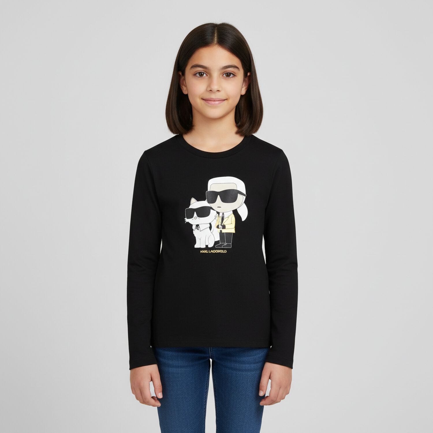 Girls Black Ikonik Long Sleeve Top, 1, hi-res image number null