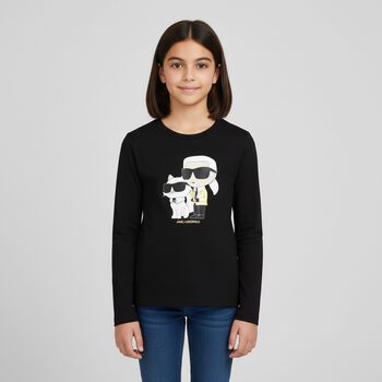 Girls Black Ikonik Long Sleeve Top