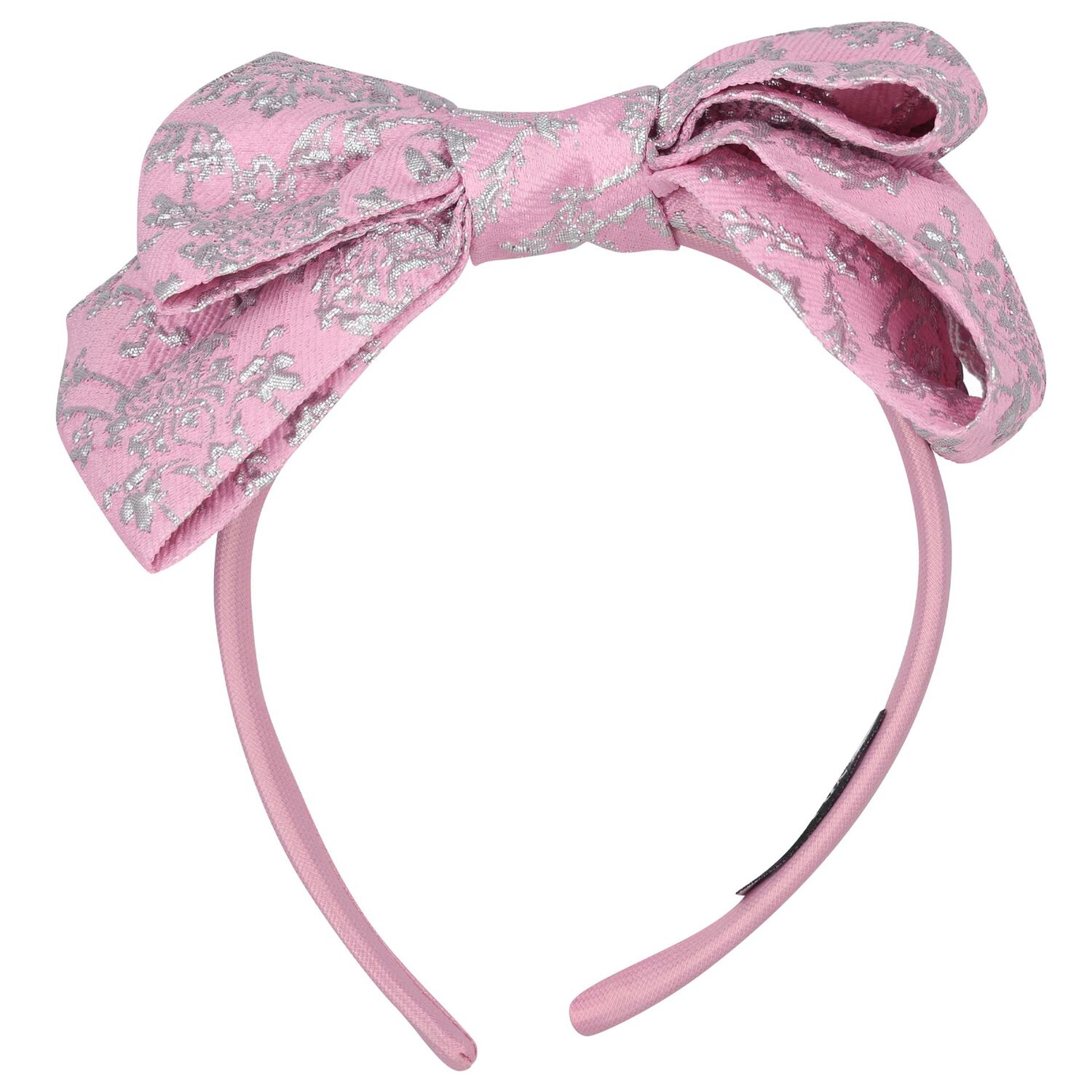 Girls Pink & Silver Jacquard Floral Headband, 1, hi-res