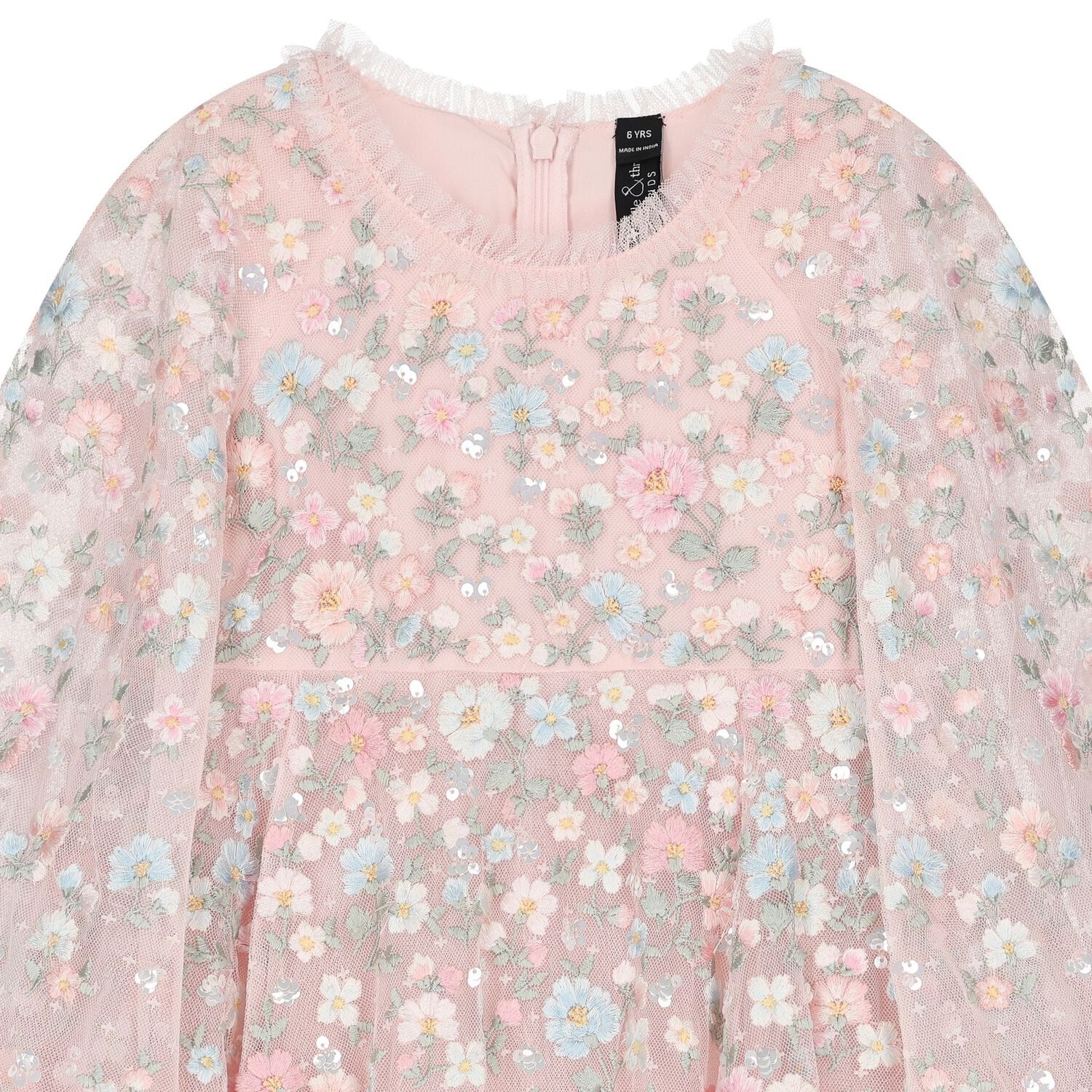 Girls Pink Floral & Tulle Cape Dress, 2, hi-res