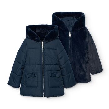 Girls Navy Blue Reversible Faux Fur Jacket