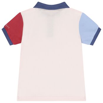 Boys White & Pink Logo Polo Shirts