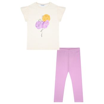 Girls Ivory & Lilac Leggings Set