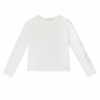 Girls White Logo Long Sleeve Top