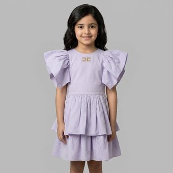 Girls Purple Logo Tiered Dress
