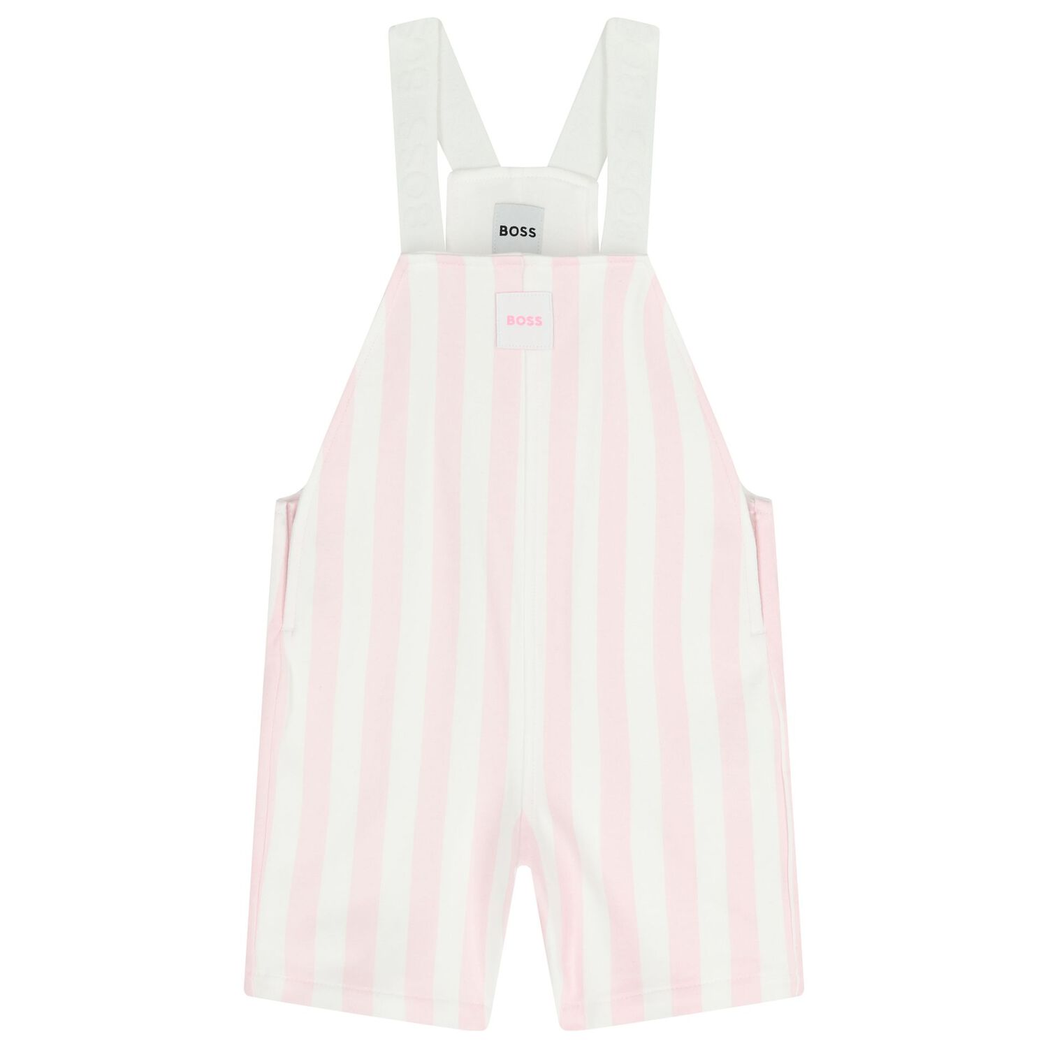 Baby Girls White & Pink Striped Logo Dungaree Set, 1, hi-res
