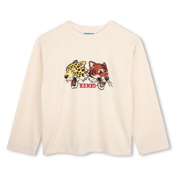 Beige Tiger & Friend Logo Long Sleeve Top