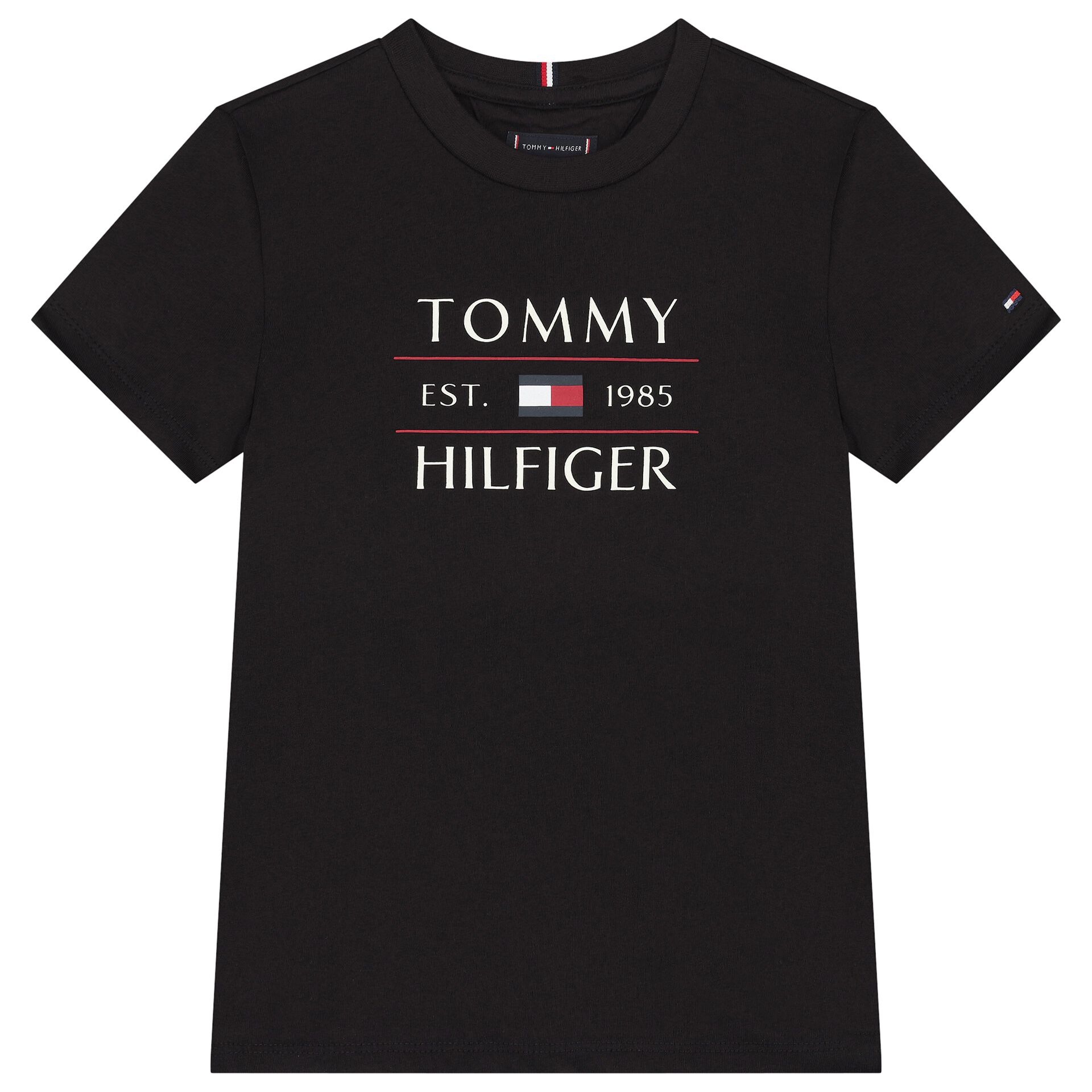 Tommy Hilfiger Boys Black Flag Logo Cotton T-Shirt | Junior