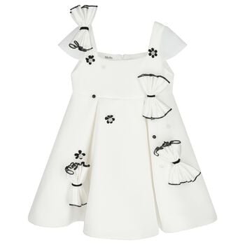 Girls White Bow & Flower Dress