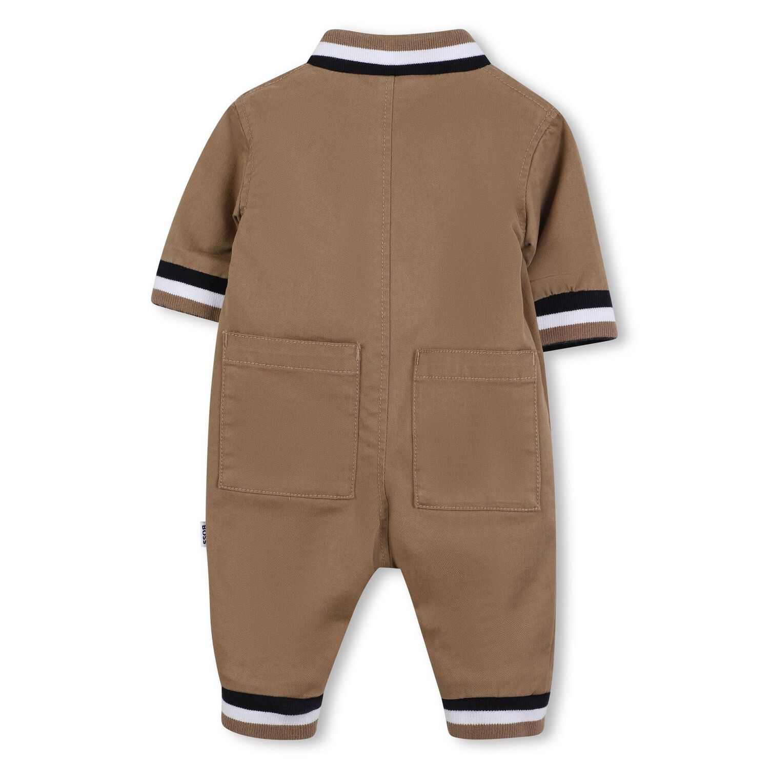 Baby Boys Beige Logo Romper, 1, hi-res