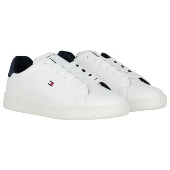 Boys White & Navy Blue Logo Trainers