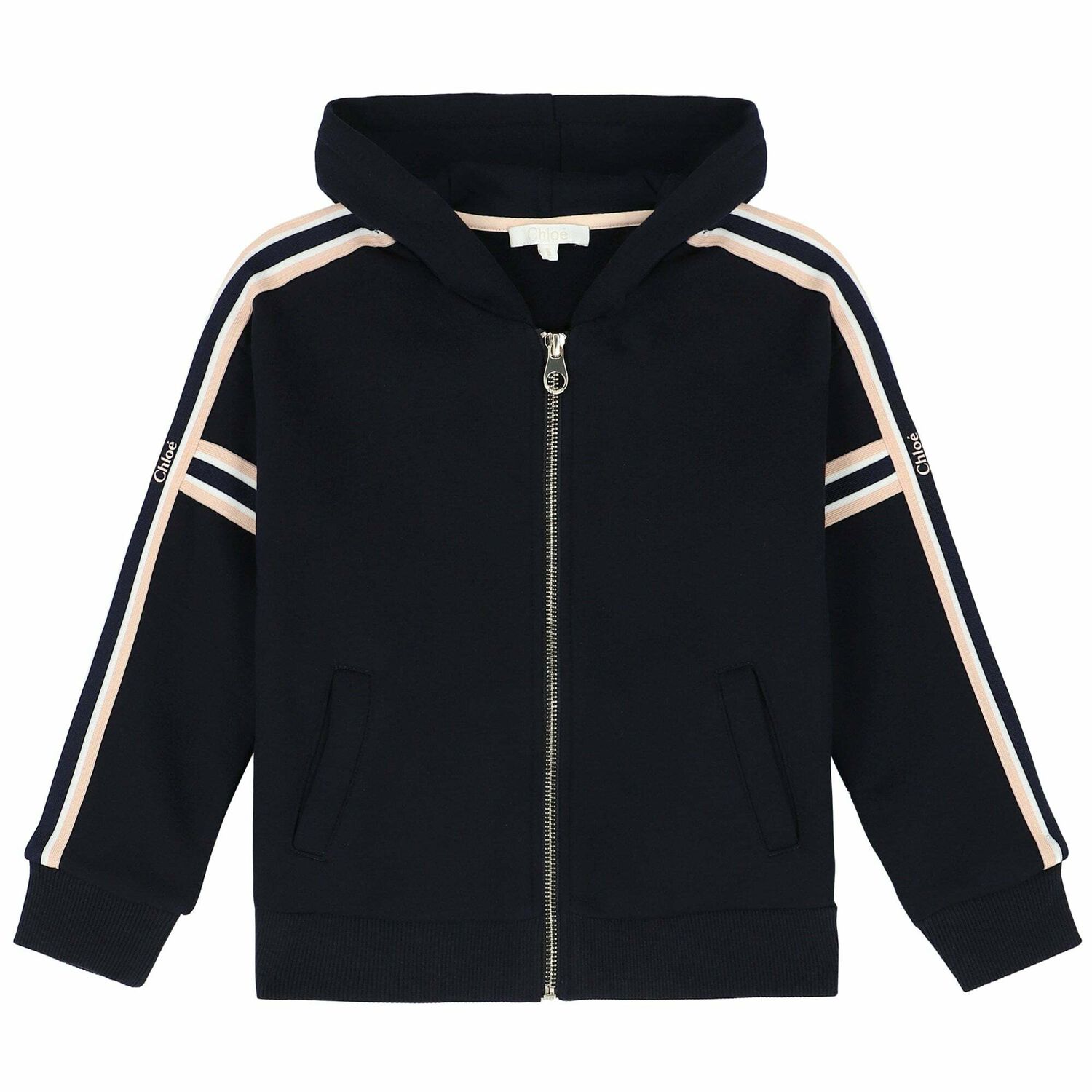 Girls Navy Blue Zip Up Logo Top, 1, hi-res image number null