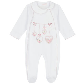 Baby Girls White Hearts Babygrow