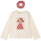 طقم بلوزة عاجية بأكمام طويلة للبنات, 1, hi-res