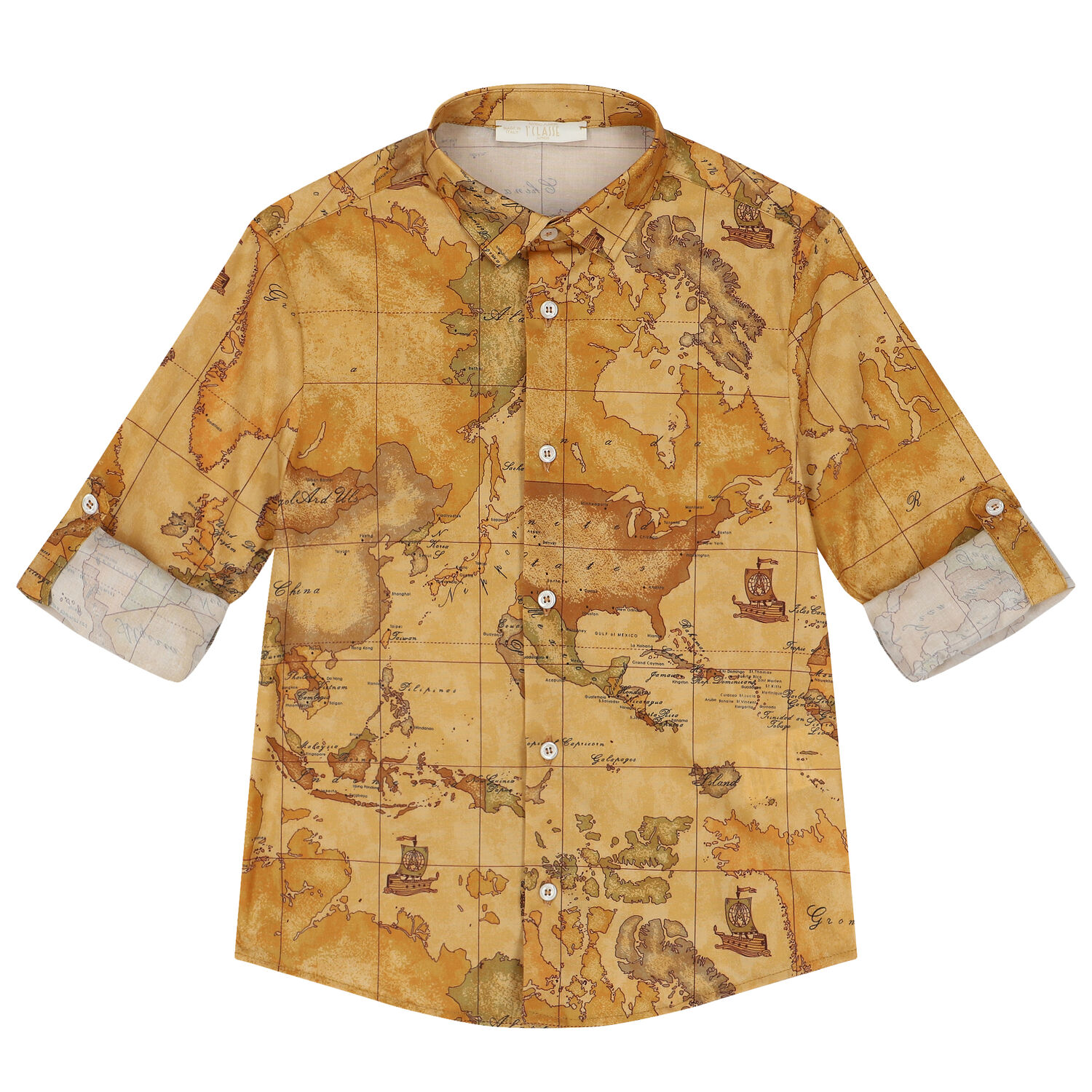 قميص أولاد بطبعة خريطة باللون البيج, 1, hi-res