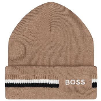 Boys Beige Logo Beanie Hat