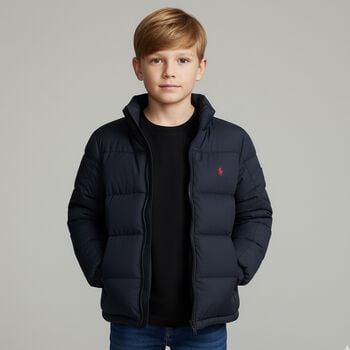 Boys Black Logo Puffer Jacket