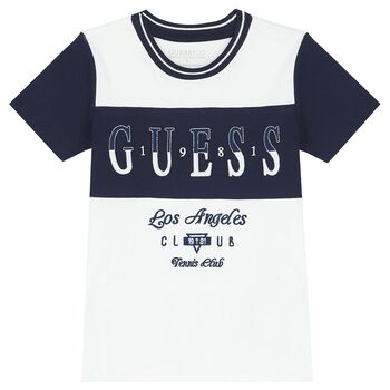 Guess Boys White & Navy Blue Logo T-Shirt, 1 Boys White & Navy Blue Logo T-Shirt